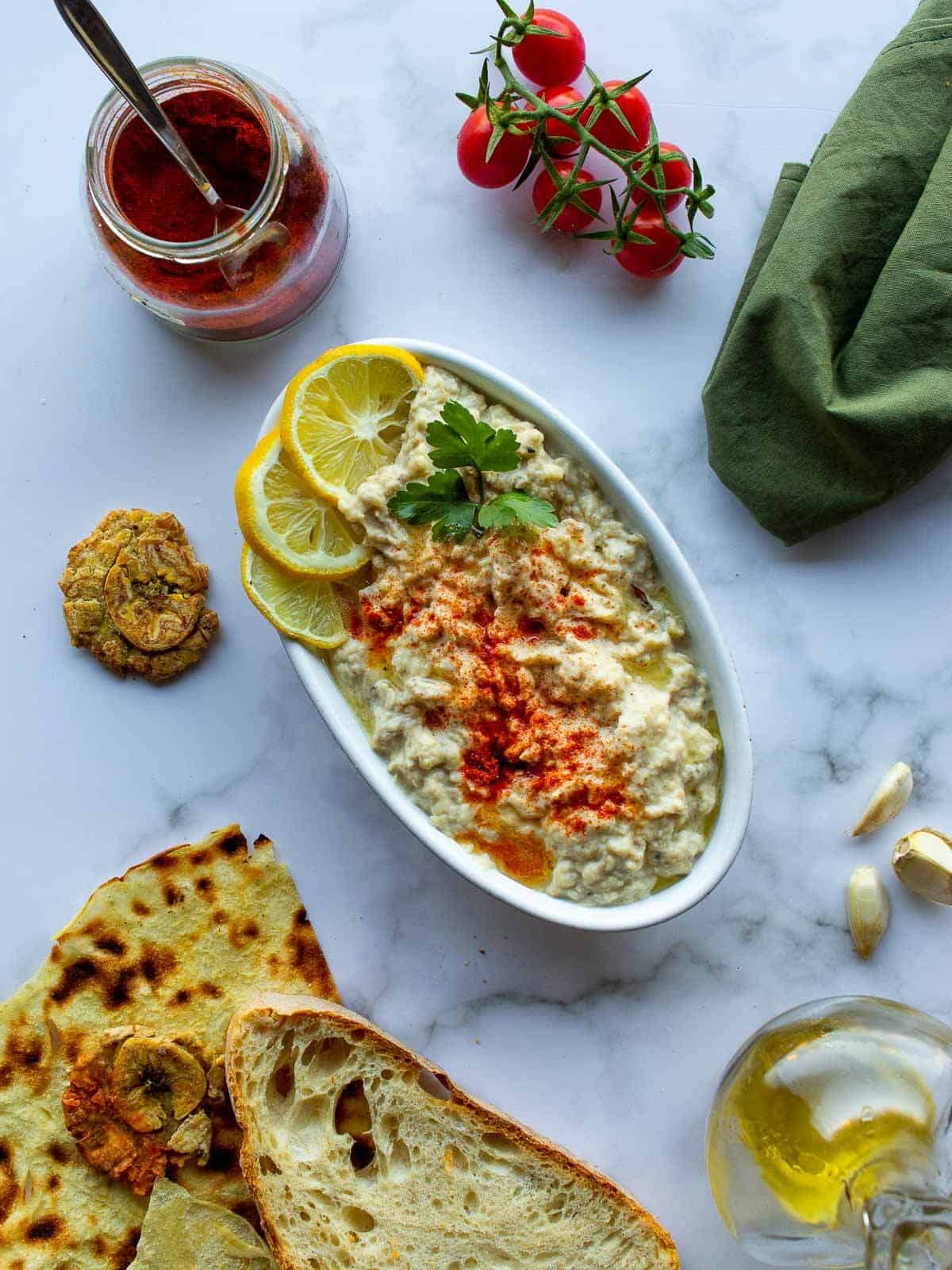 Lebanese babaganoush plate.