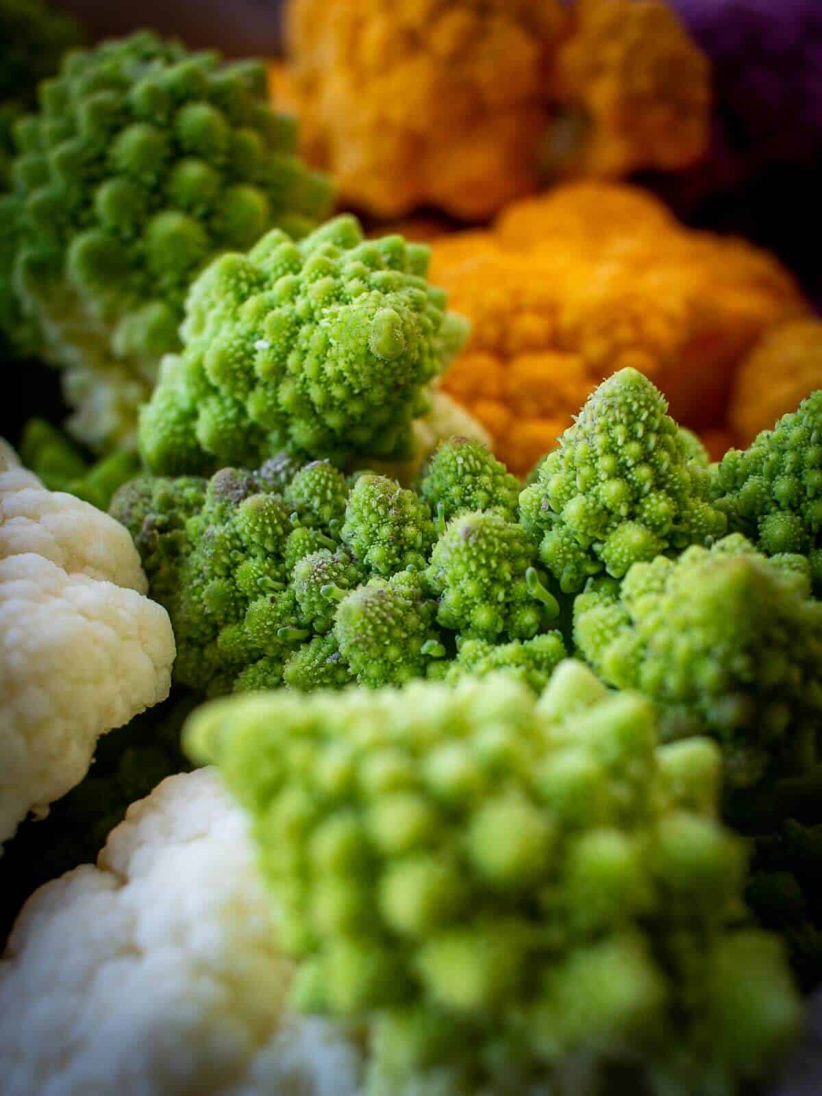 colorful broccoli and cauliflowers