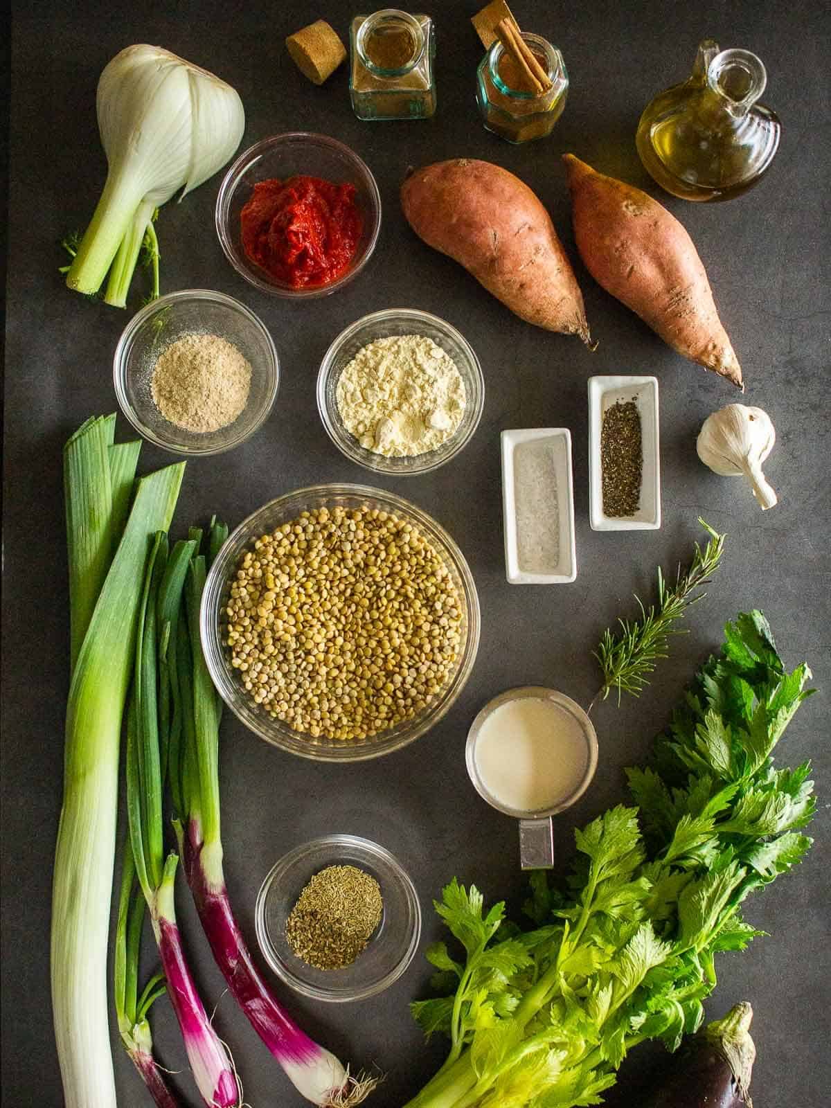 Todos los ingredientes de cazuela vegana