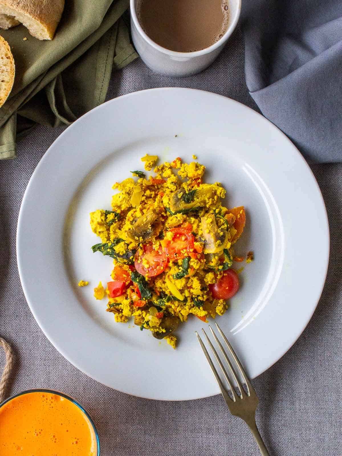 vegan breakfast scramble served with coffee