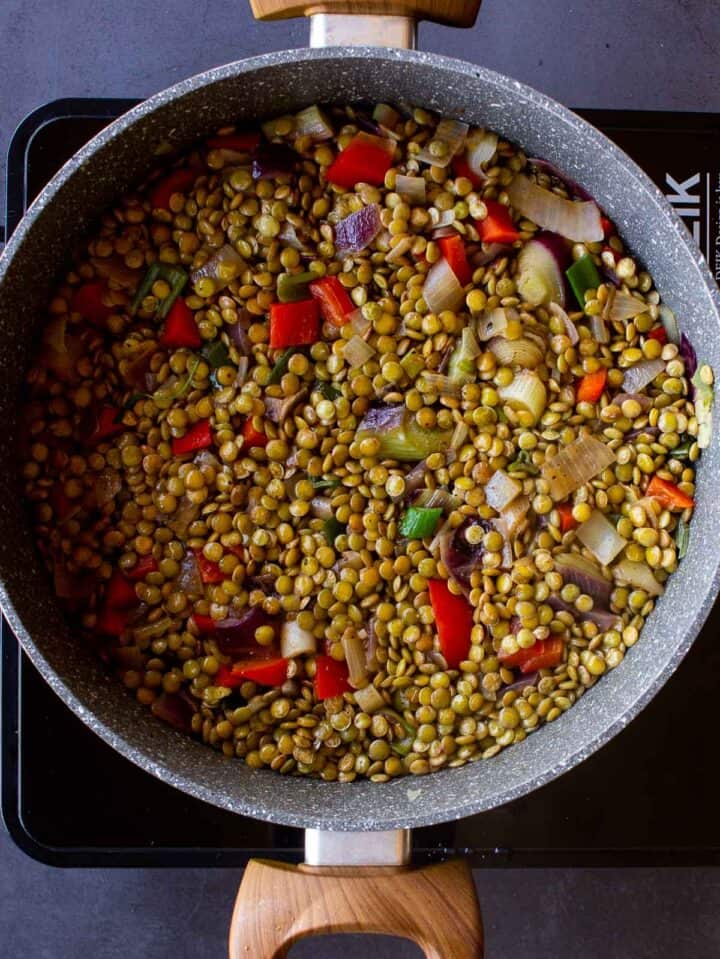 Vegan Empanadas Lentls Filling on Pot.