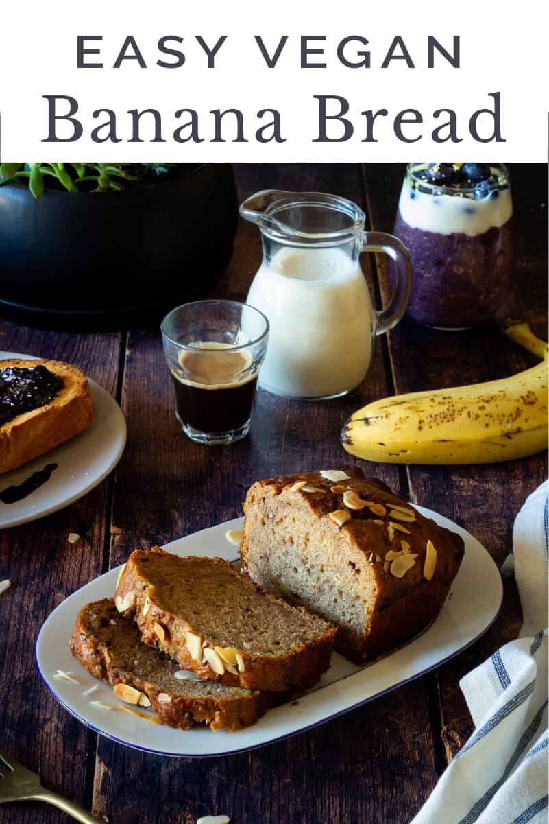 simple banana bread in breakfast table with coffee and blueberry toast