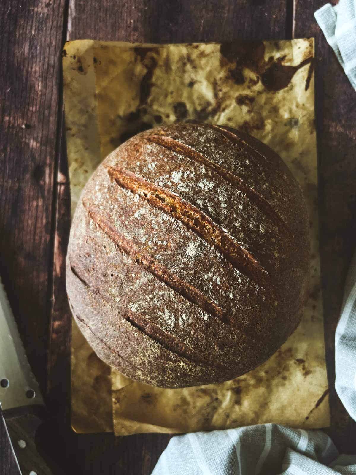 bread loaf in a wooden table.