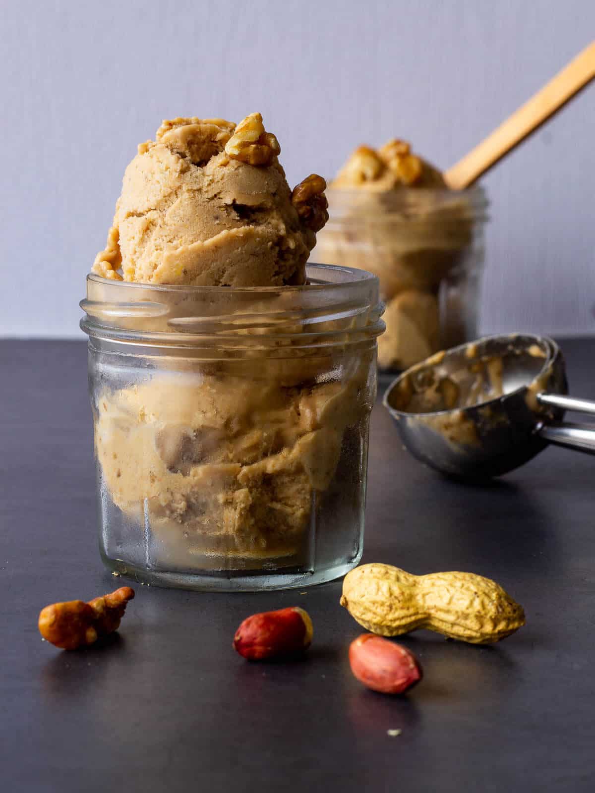 Peanut Butter Banana Ice cream served in a small glass.