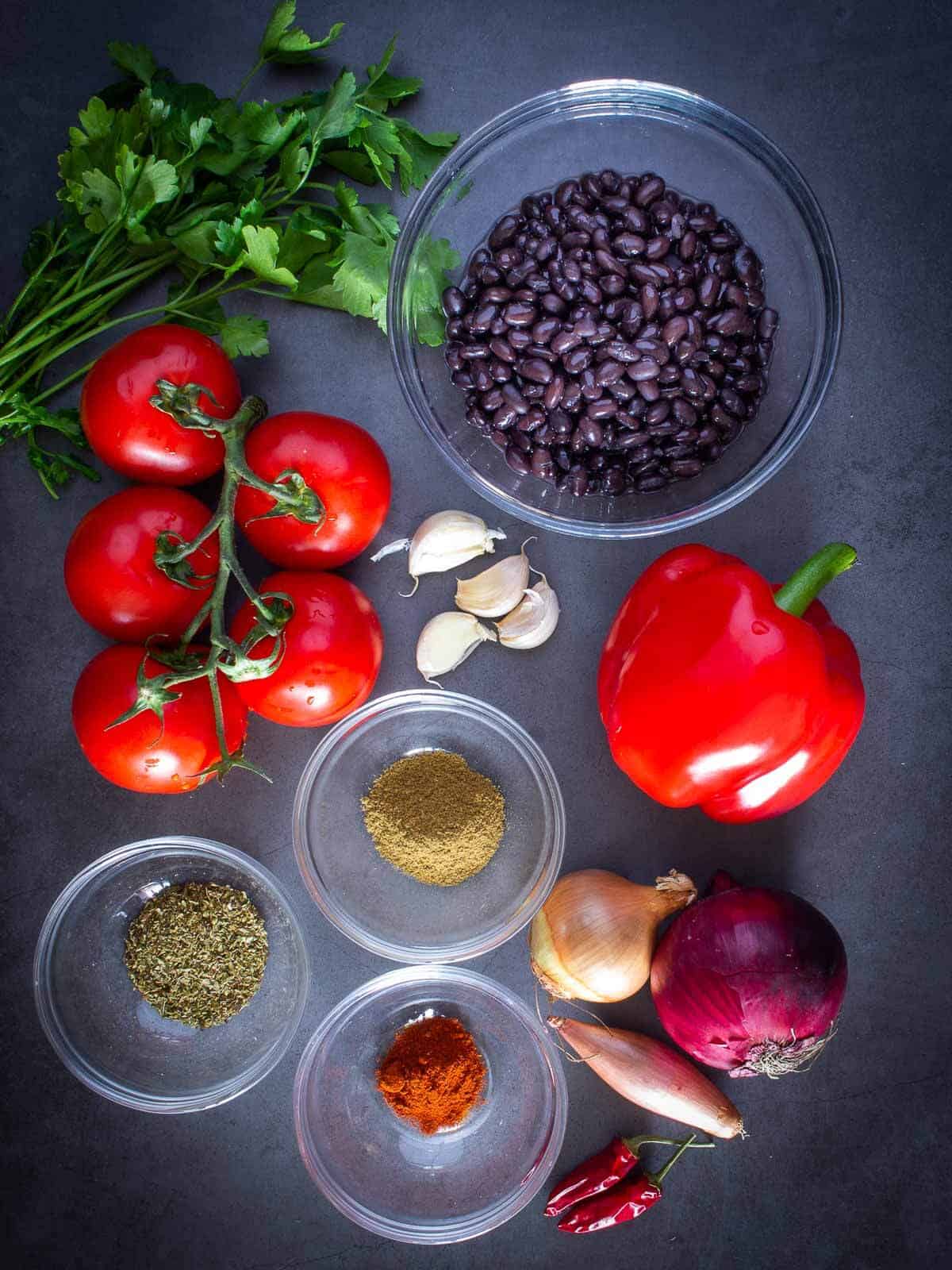 bean vegan chili sin carne recipe ingredients.