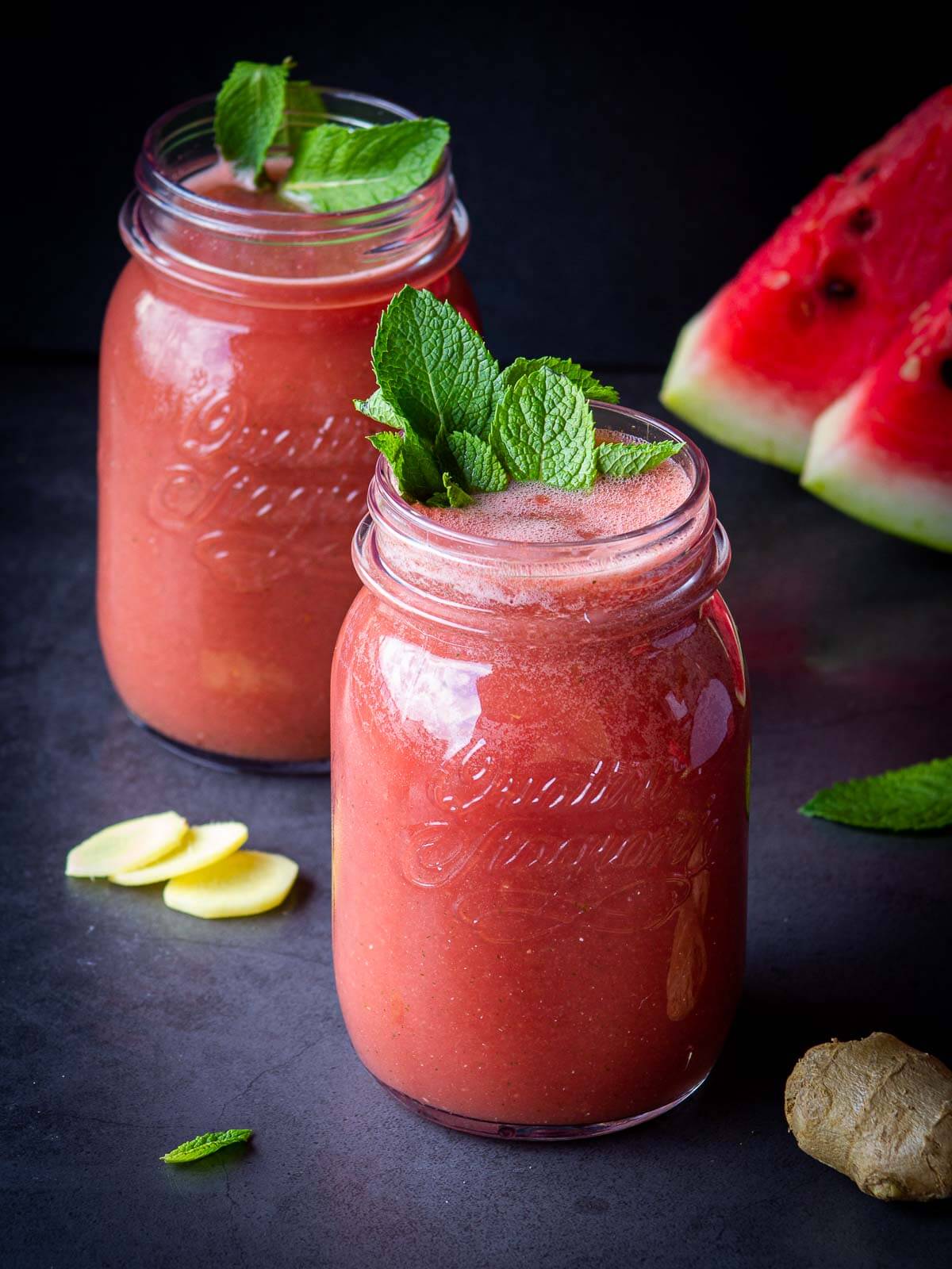 Two glasses of Watermelon Smoothie.