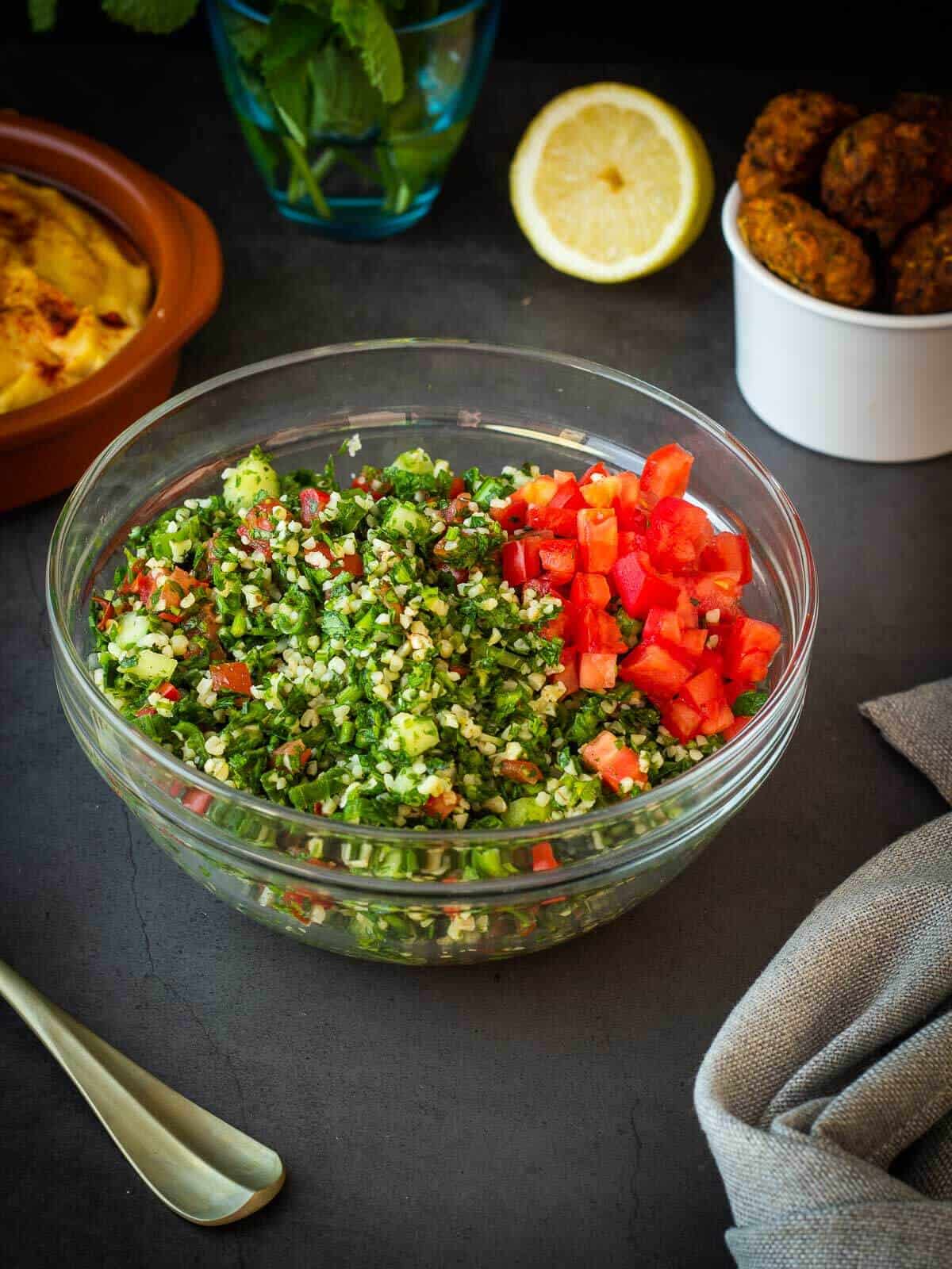 Tabbouleh Salad with Hummus and Falafel