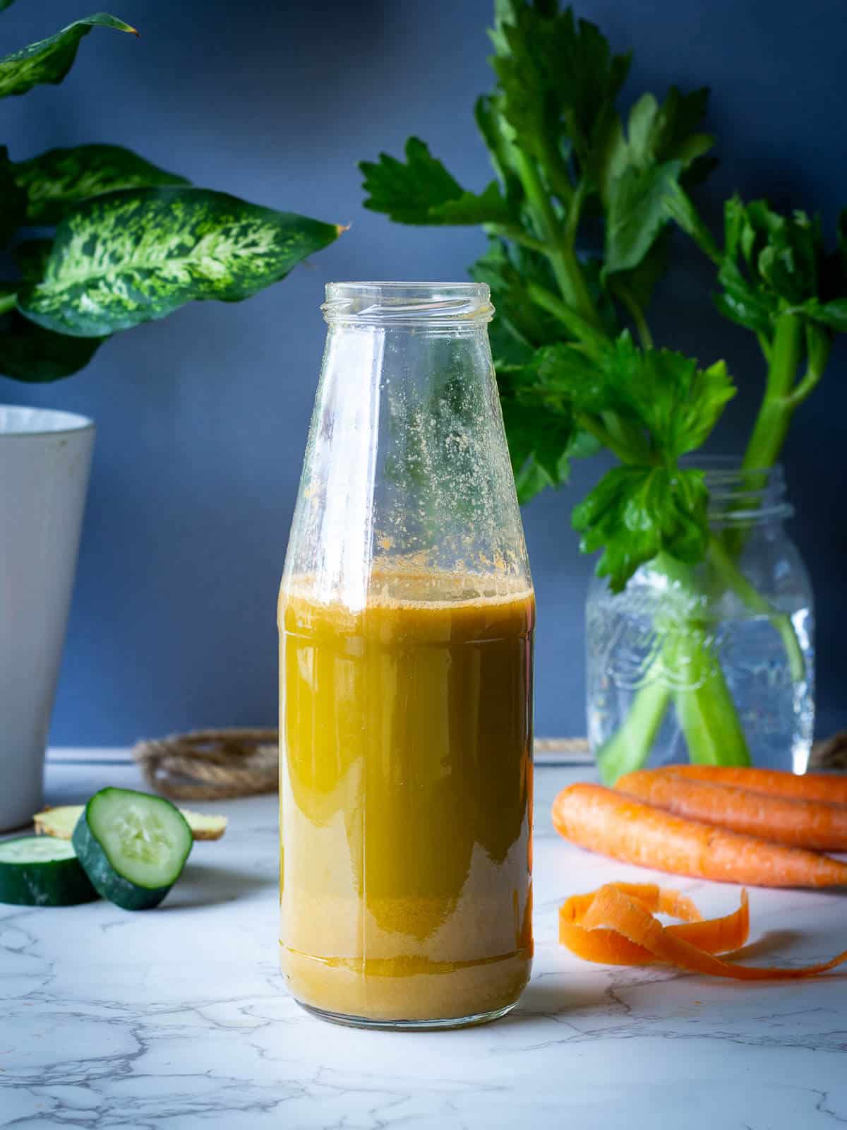 bottle of carrot celery cucumber juice
