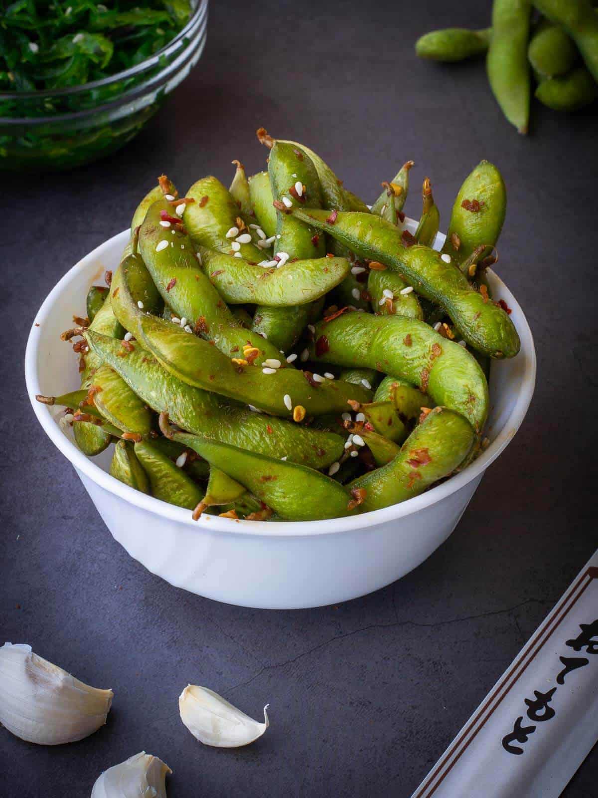 Garlic Edamame Serrved