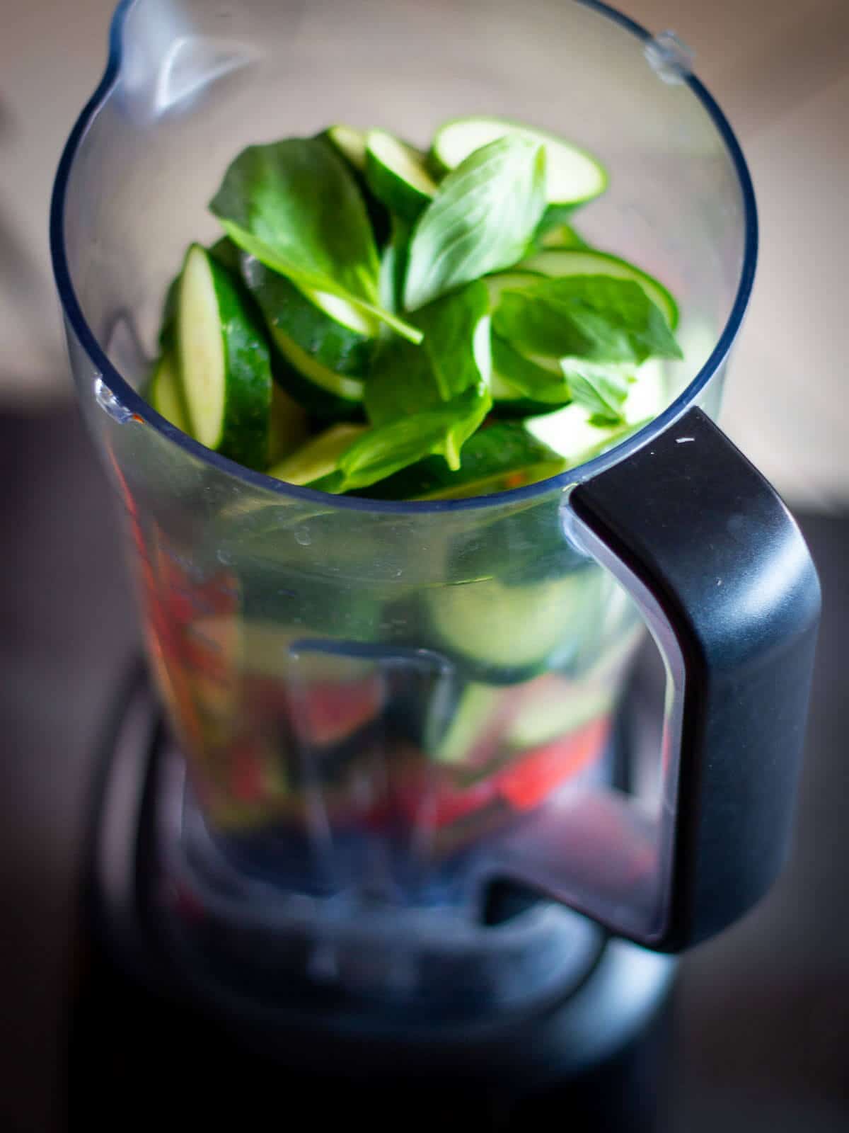 Watermelon Rind Gazpacho ingredients in blender