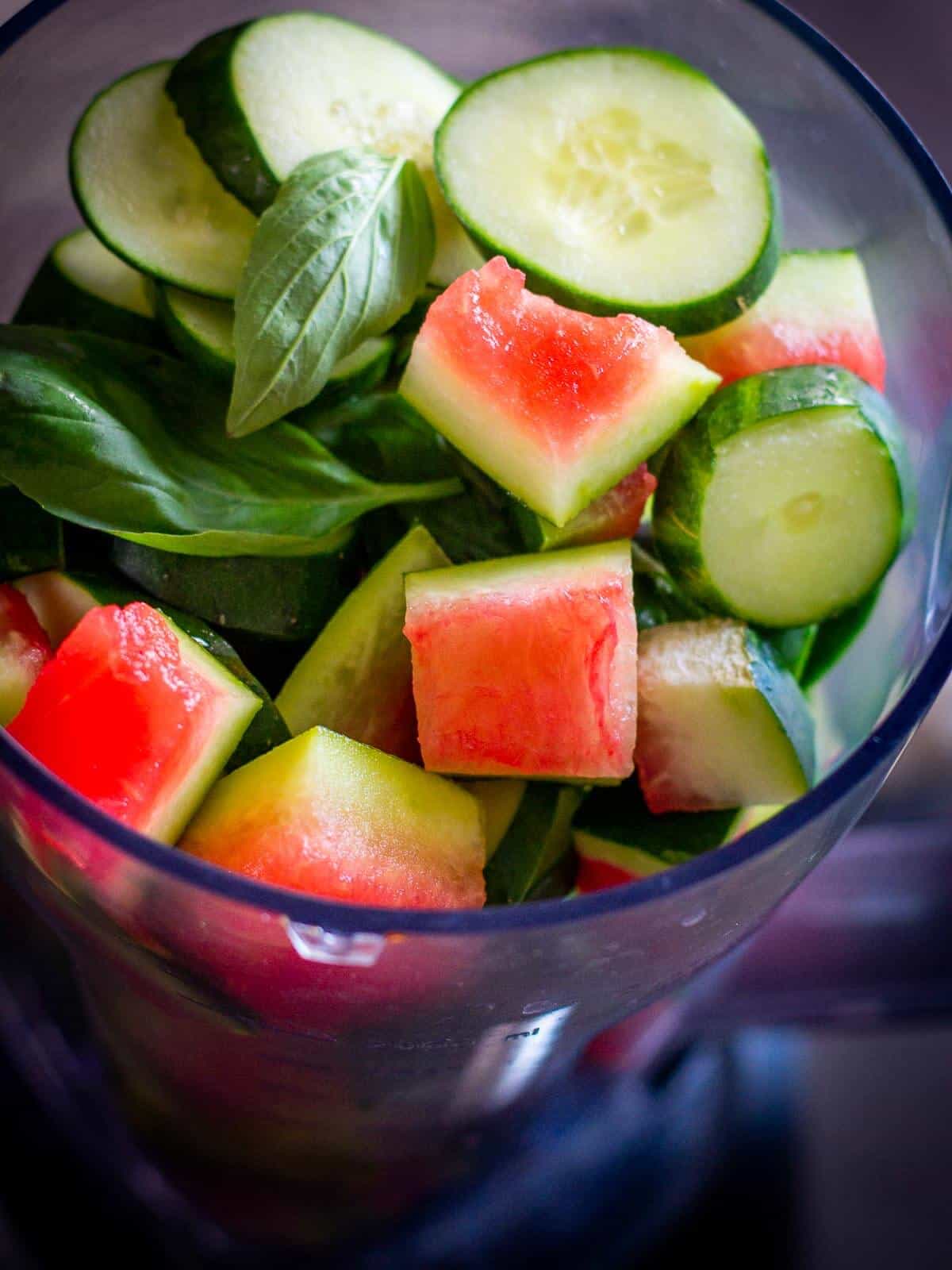 Watermelon Rind Gazpacho ingredients in blender