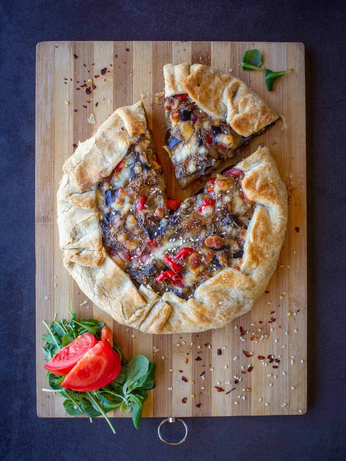 cut portion of Vegan Eggplant Pie.