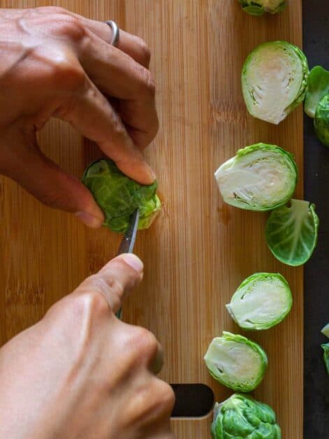 Remove tip from Brussels Sprouts