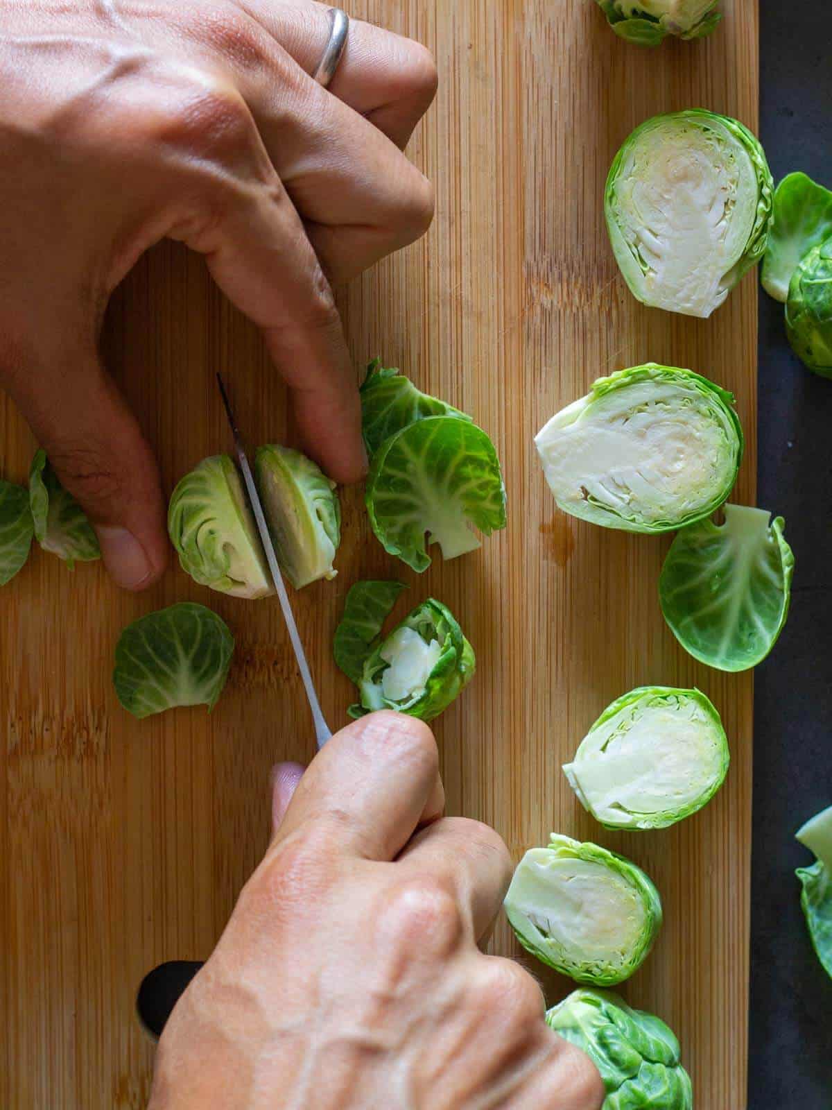 half sprouts with a knife.