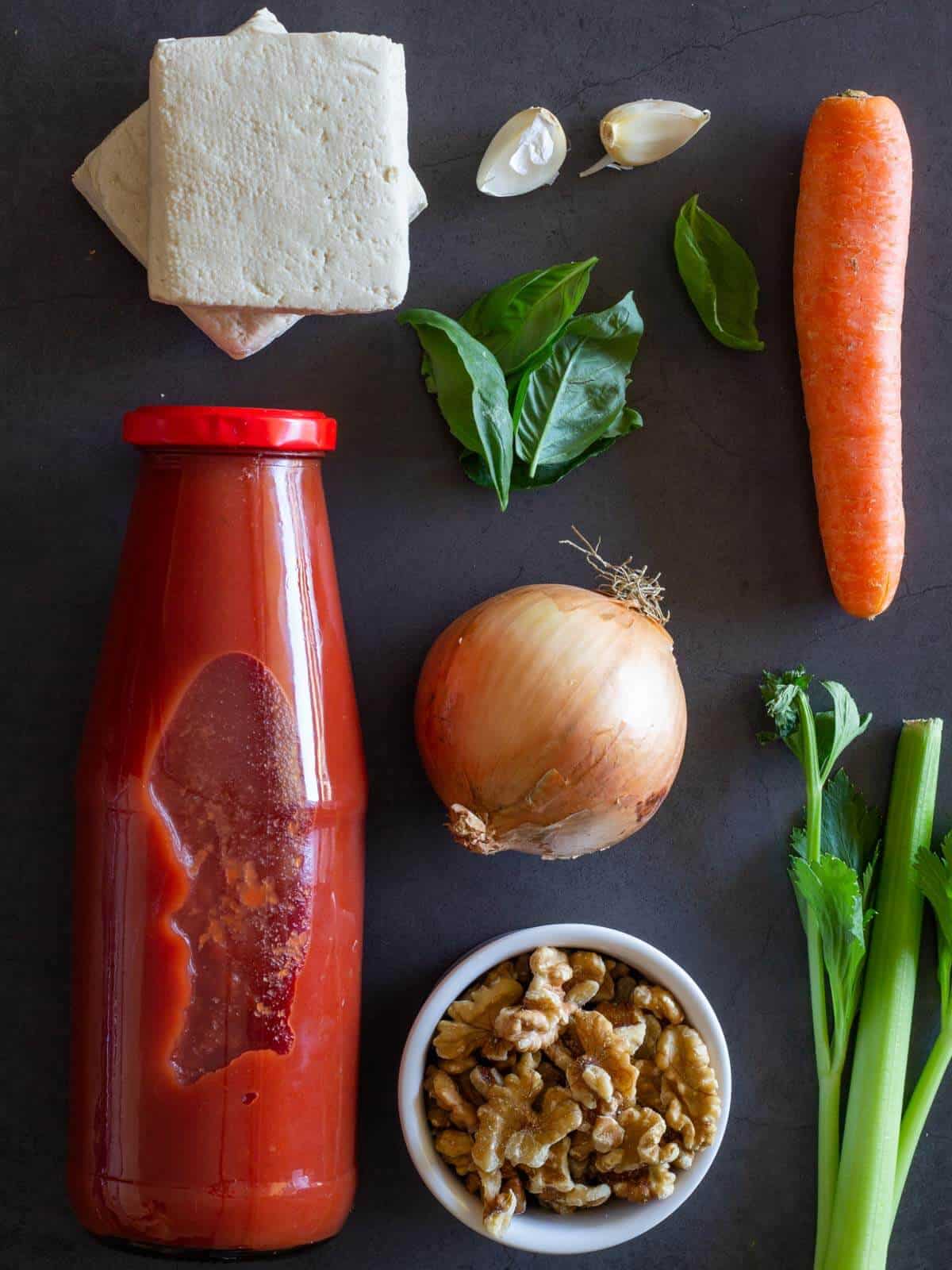 Vegan Bolognese sauce ingredients.