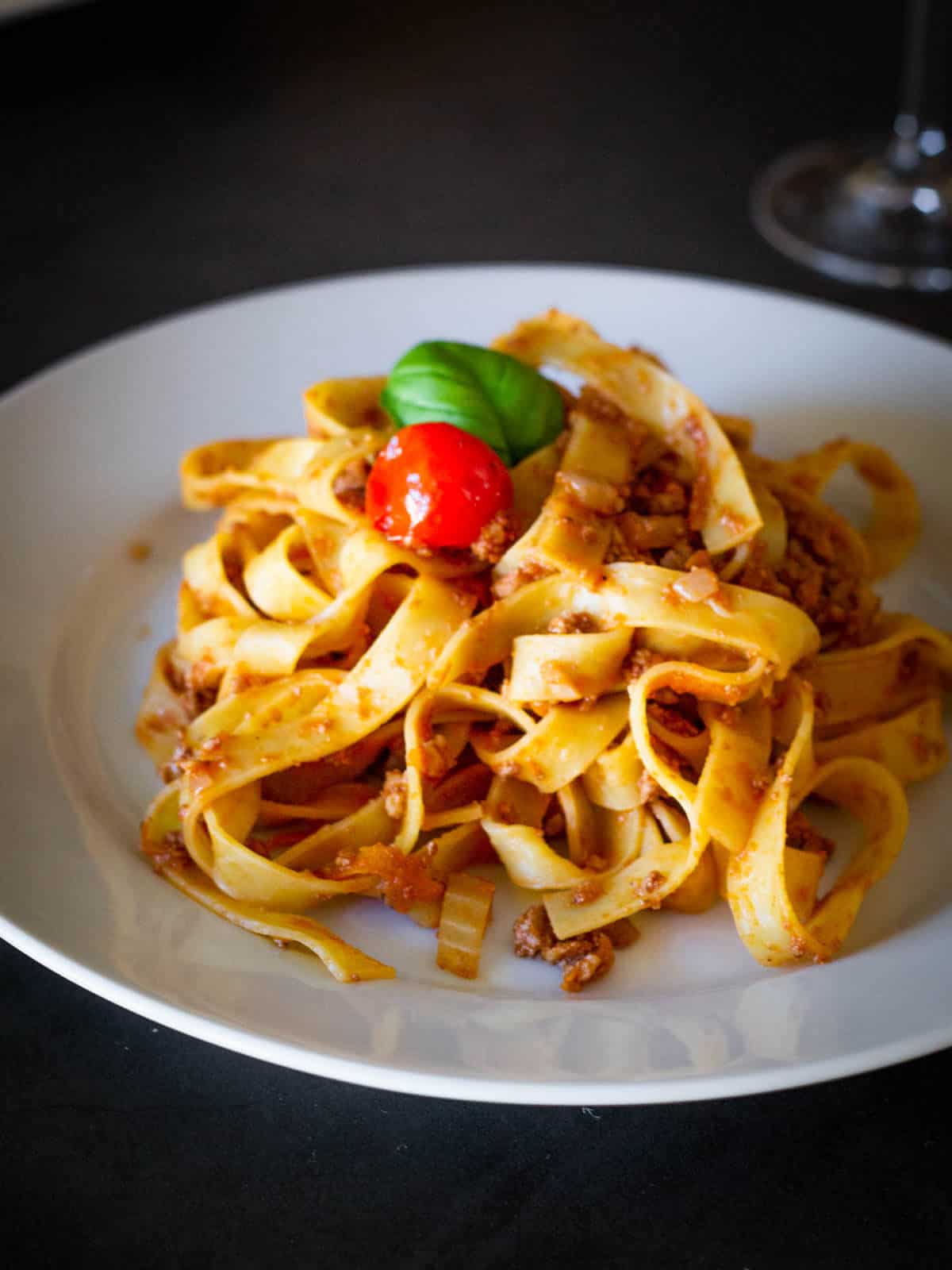 Vegetable Bolognese Spaghetti plated mixed.