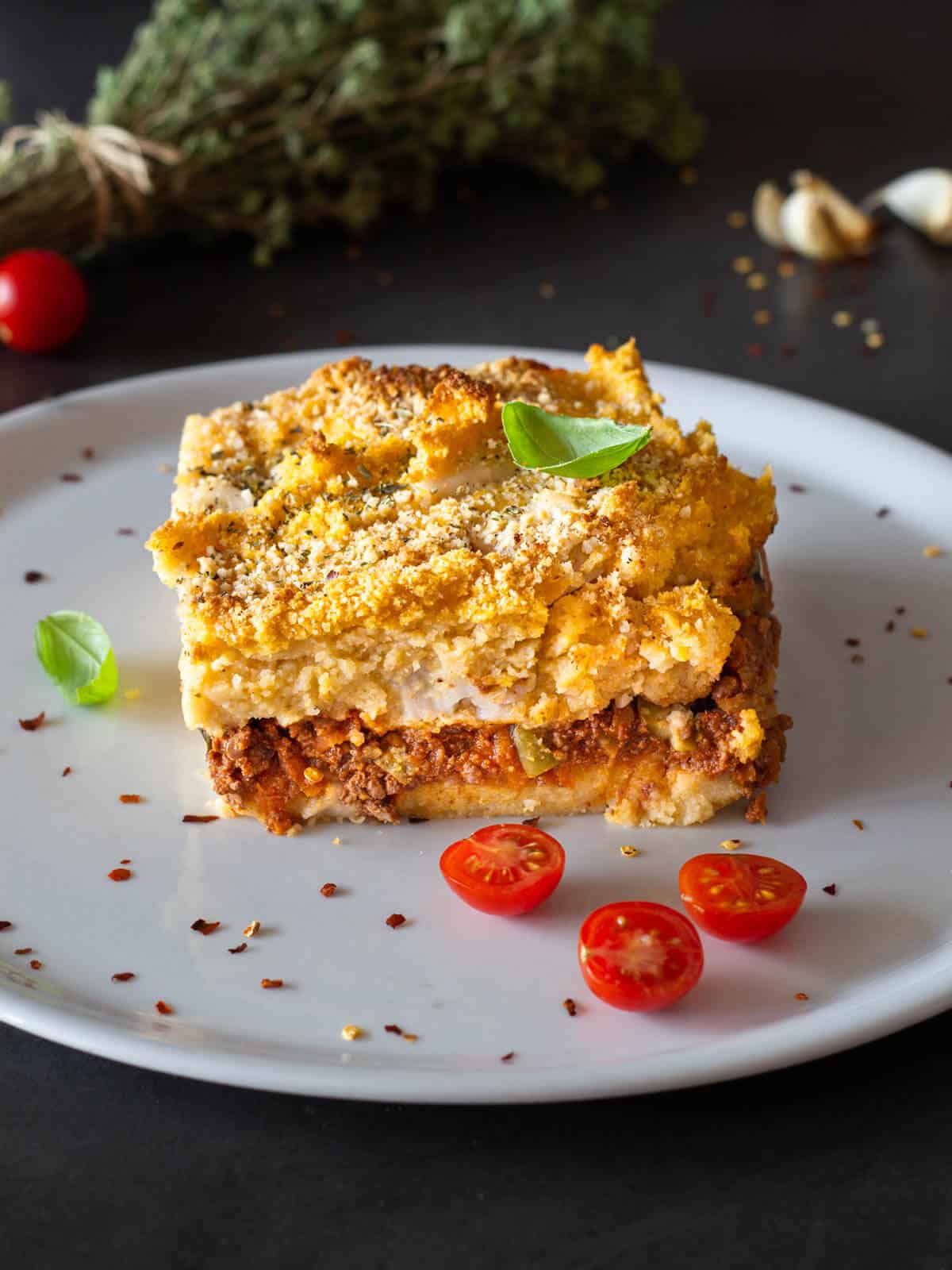 Vegan Baked Polenta Recipe with Tofu Ragout