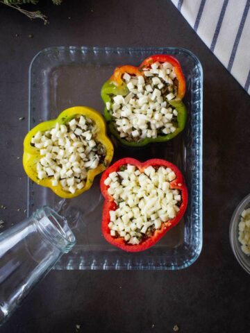 vegan stuffed peppers before baking add water.