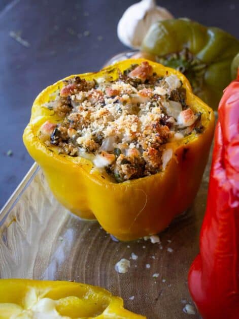 vegan stuffed peppers out of the oven