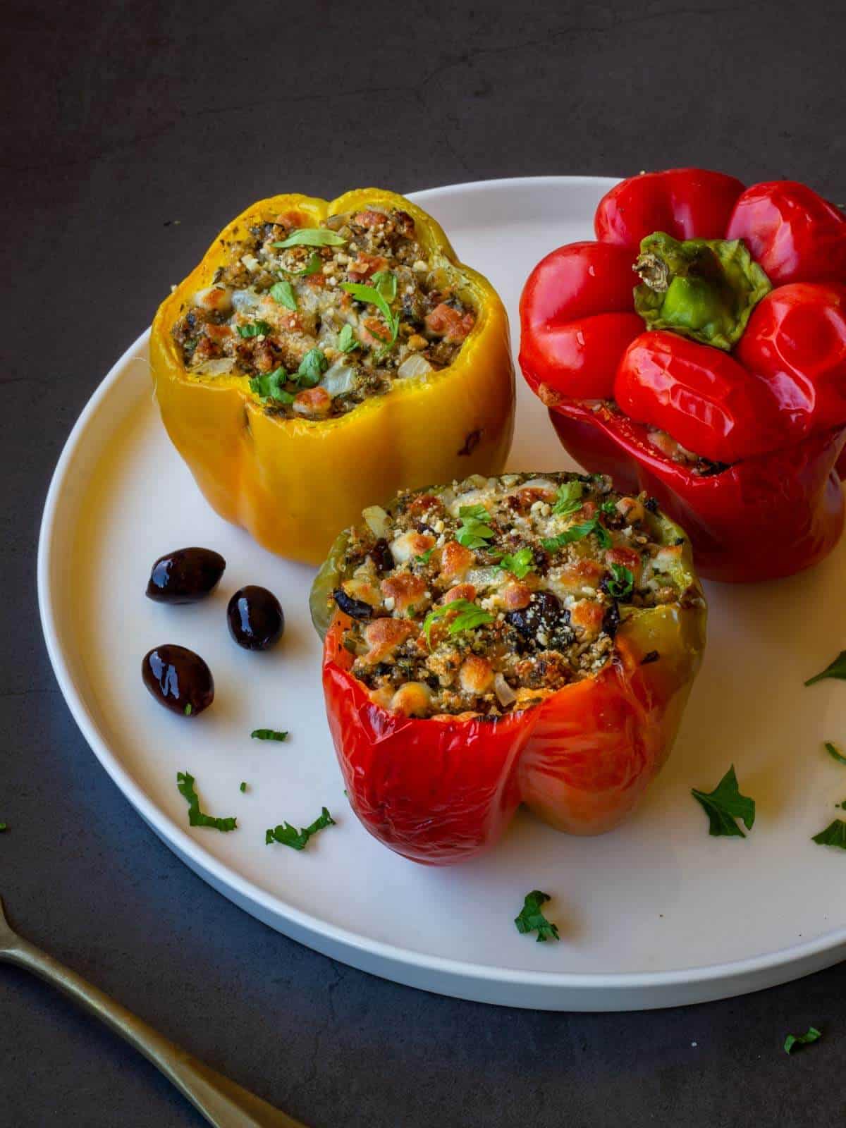 Vegan Tofu Stuffed Peppers with Rice and Tofu.