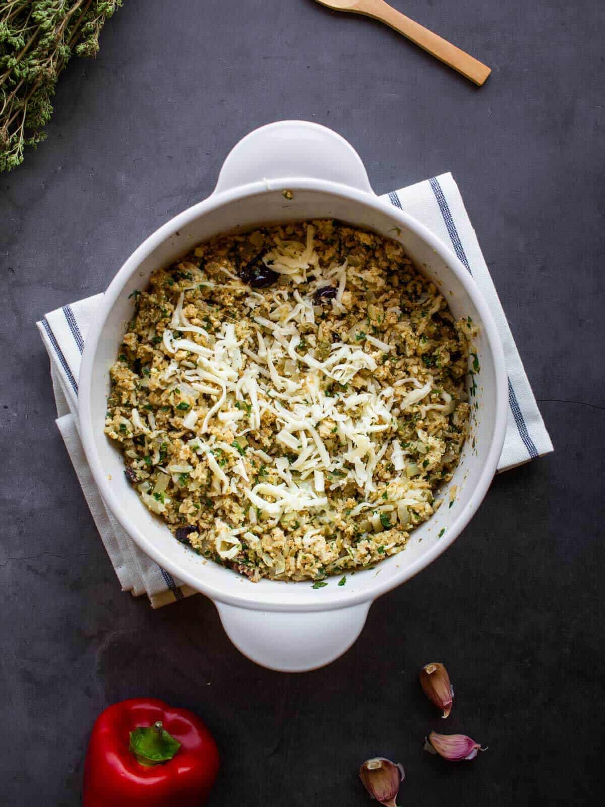 stuffing with vegan mozzarella