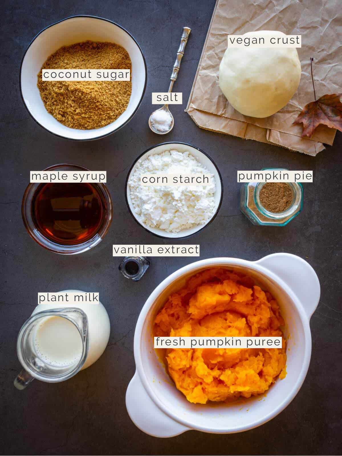 dairy-free pumpkin pie recipe ingredients.