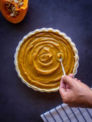 swirl the non-dairy pumpkin pie mixture.