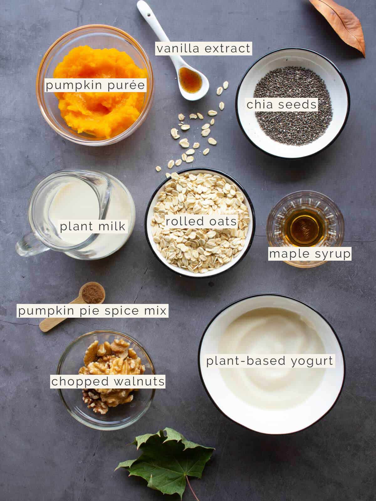 ingredients to make Pumpkin Dairy-Free Overnight Oats.