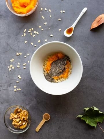 adding ingredients to a bowl.