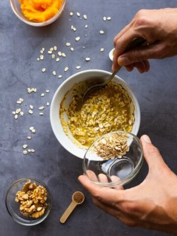 Combining all the ingredients in a bowl.