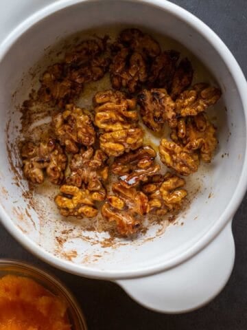 adding pumpkin spice mix to the walnut mixture.