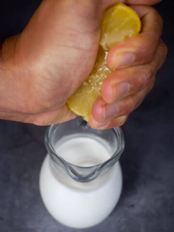 squeeze lemon or add apple cider vinegar into plant milk.