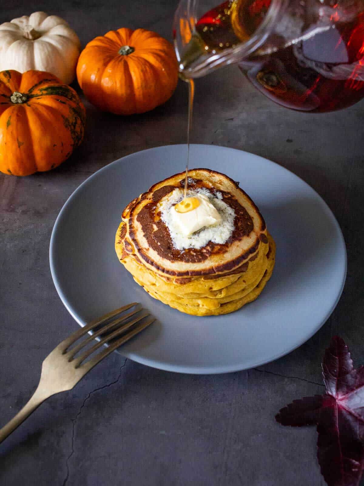 vegan pumpkin pancakes served