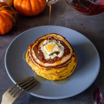 vegan pumpkin pancakes served