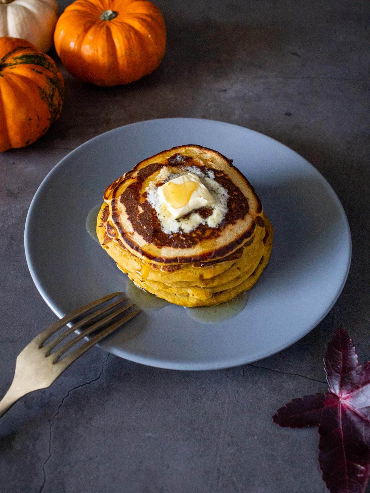 vegan pumpkin pancakes served