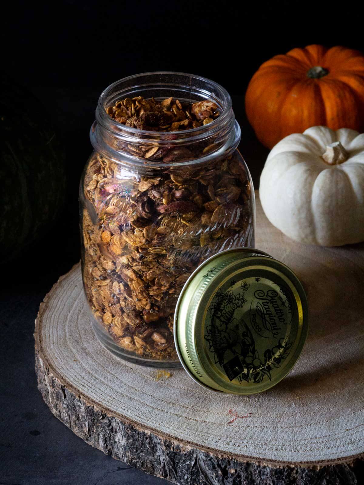 Pumpkin Maple Granola Recipe in mason jar