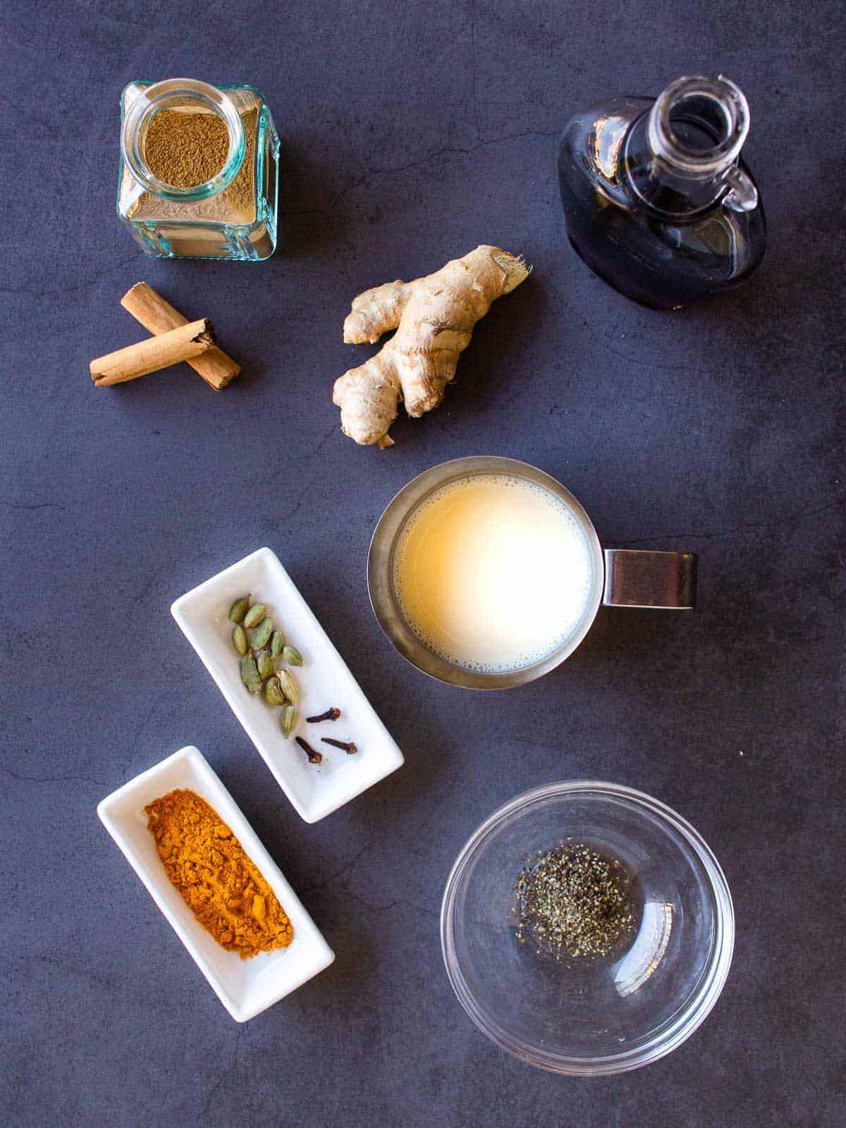 ingredients to make a vegan golden milk.