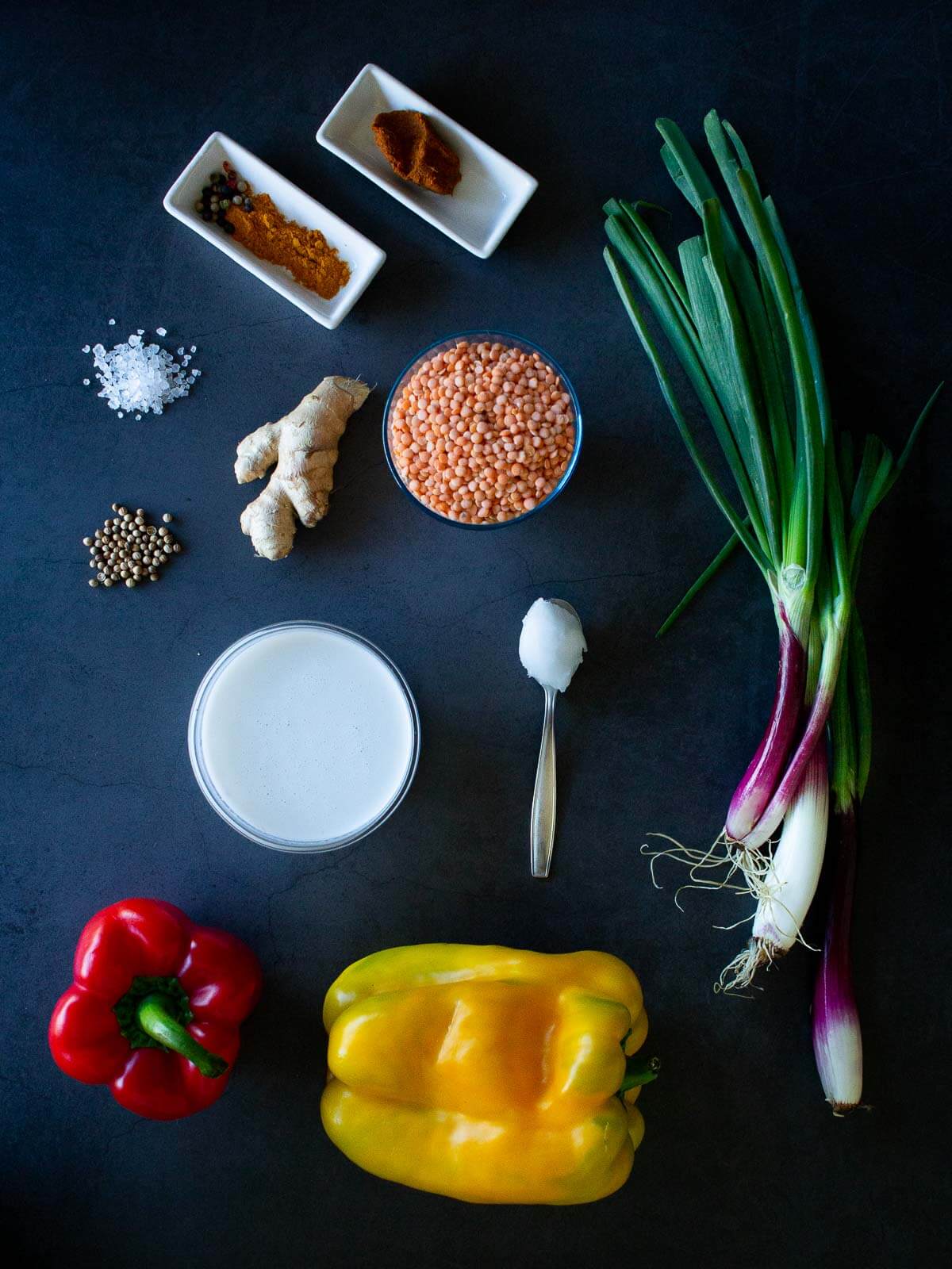 red lentil curry ingredients.