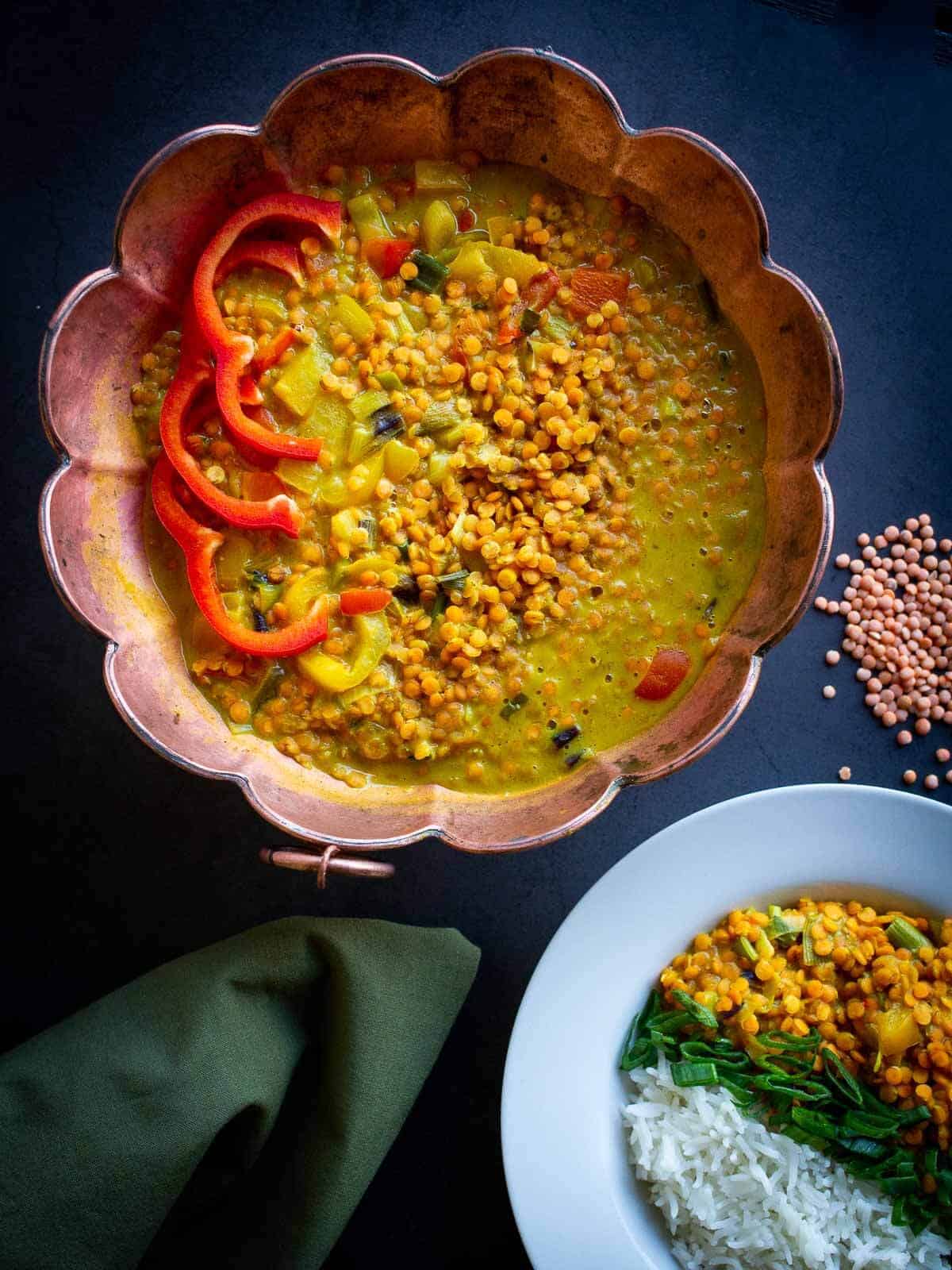red lentils curry serving pot