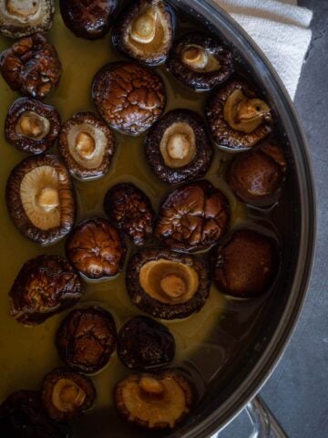 soaking dried mushrooms in water.