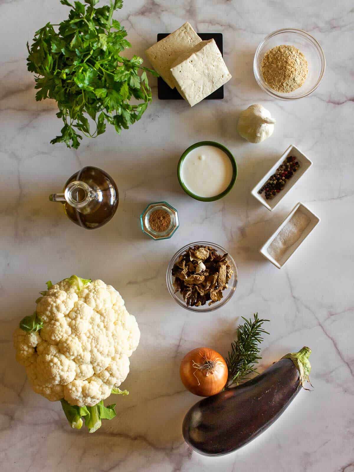 Ingredients to make vegan eggplant rolletinis.