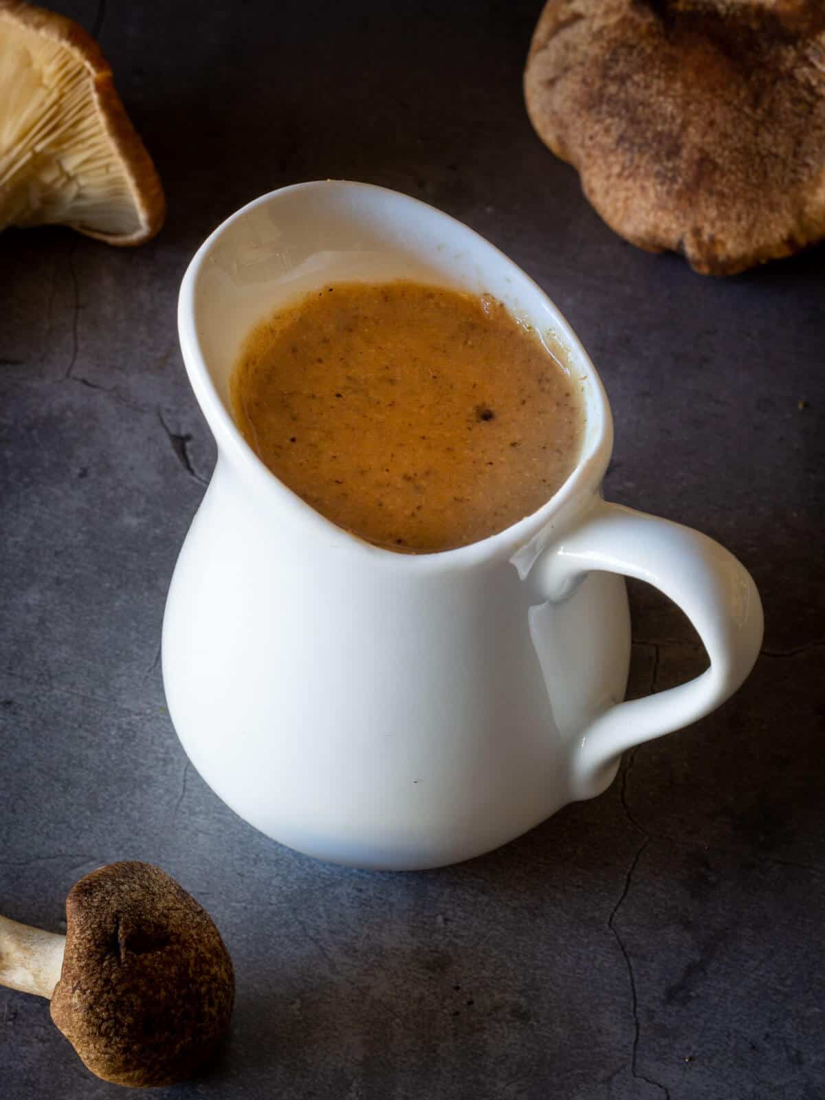 vegan mushroom gravy in a saucer.