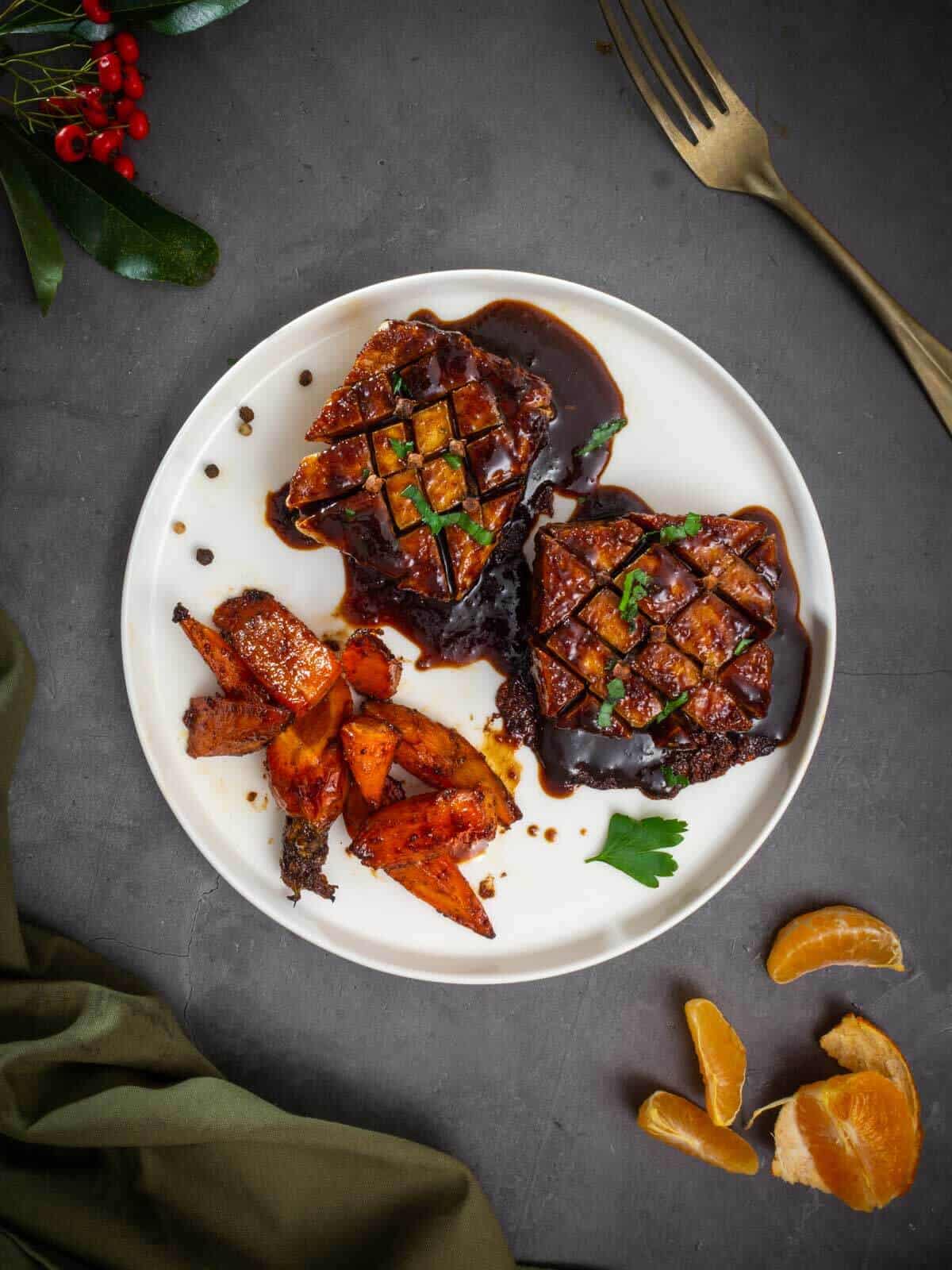 plated glazed baked tofu