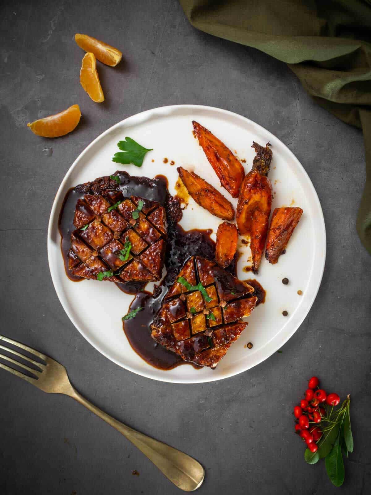 maple glazed marinated baked tofu.