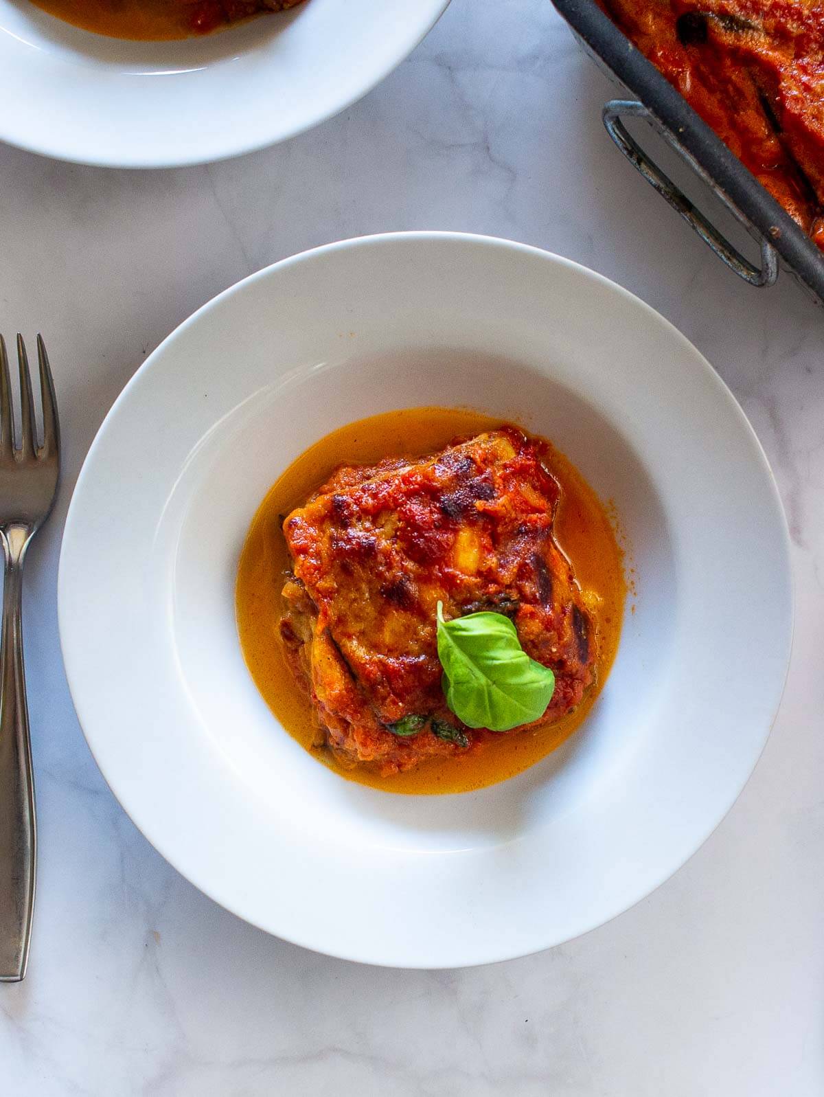 eggplant parmesan and red wine.