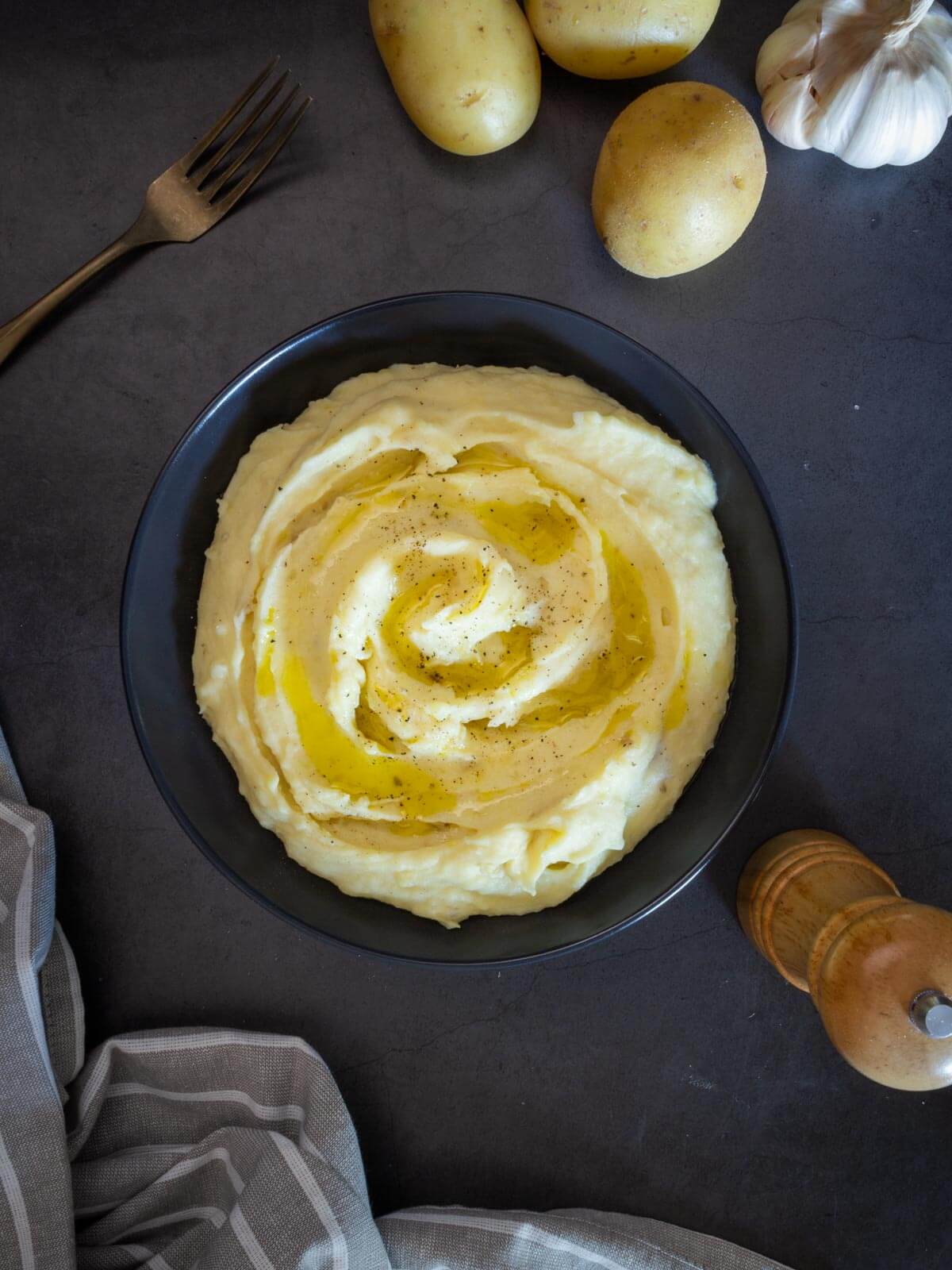 plated mashed potatoes with almond milk.