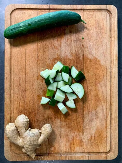 chopped cucumber and ginger
