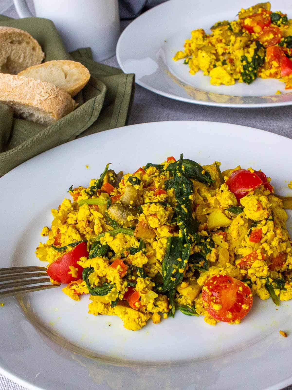 tofu eggs served with bread