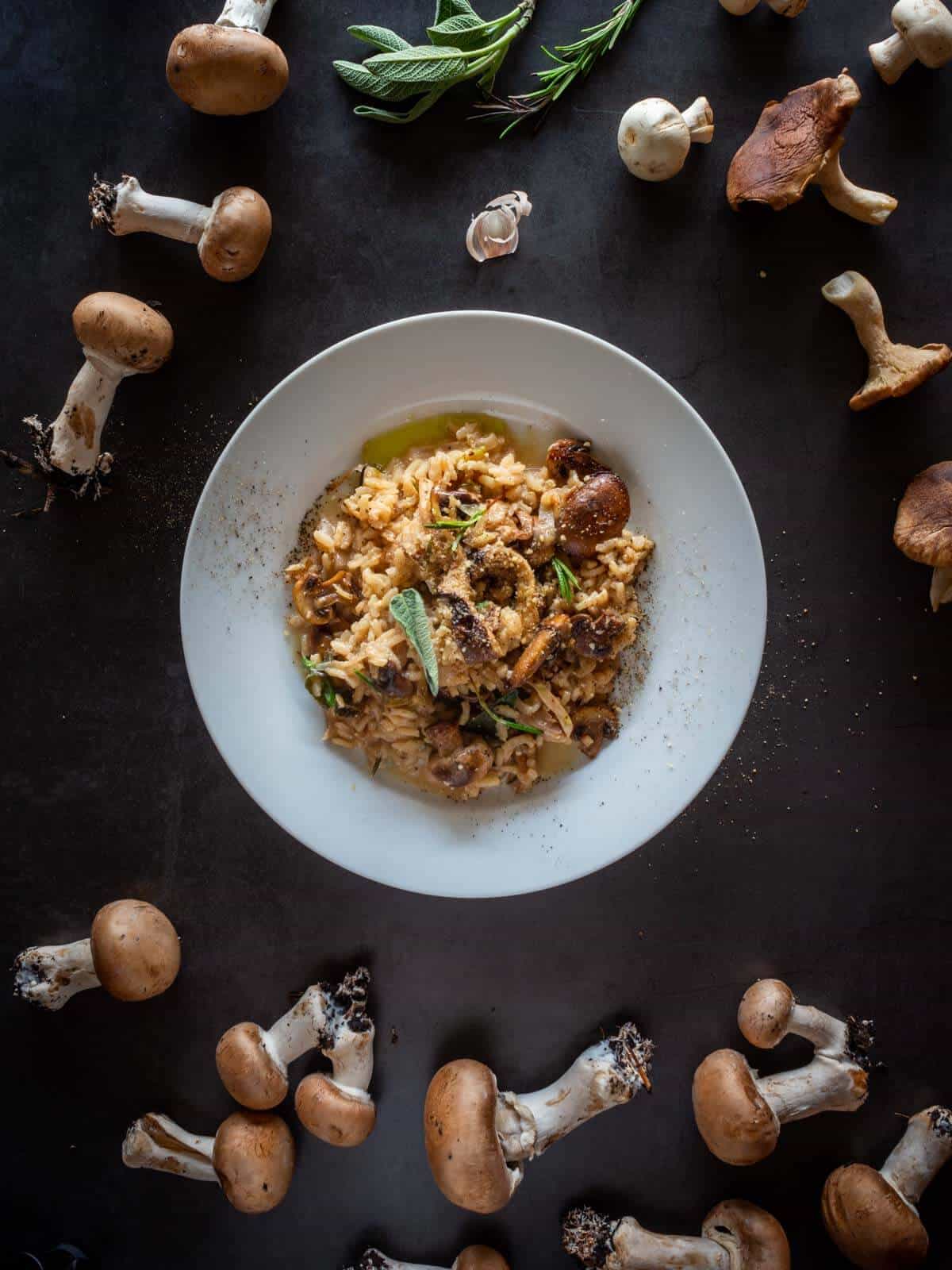 plated vegan mushroom risotto