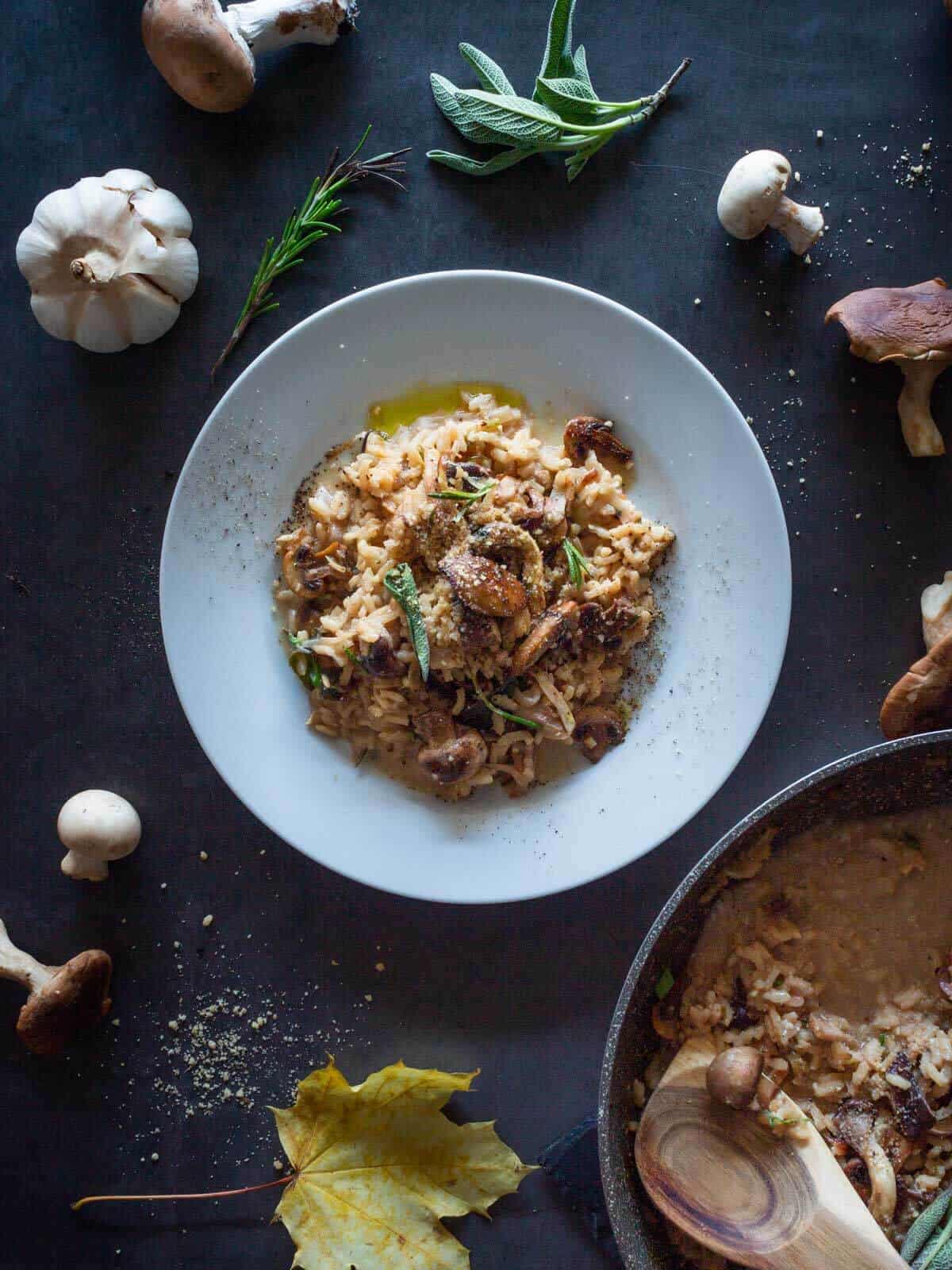 plated vegan mushroom risotto